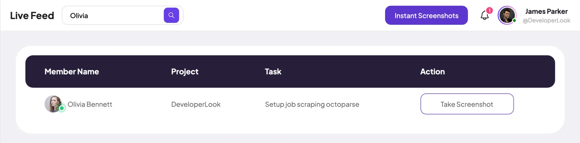 Staffic Live Feed searched for Olivia: Olivia Bennett on DeveloperLook, task Setup job scraping octoparse