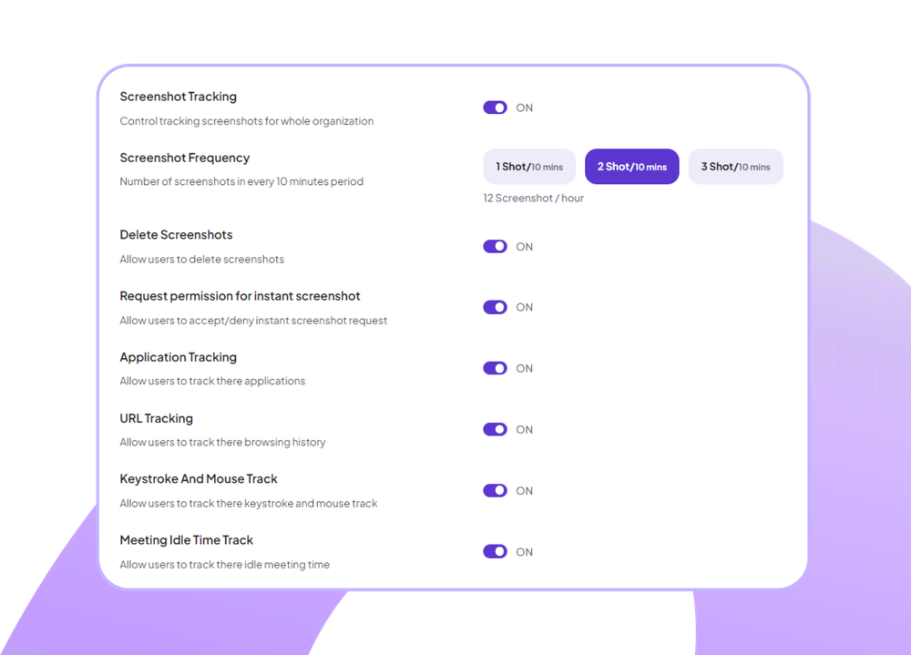 Screenshot monitoring configuration panel
