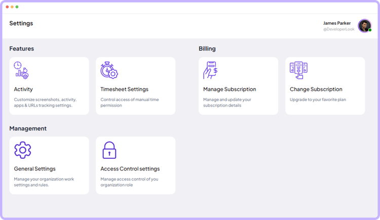 Staffic activity settings for screenshots, capture frequency and tracking per member