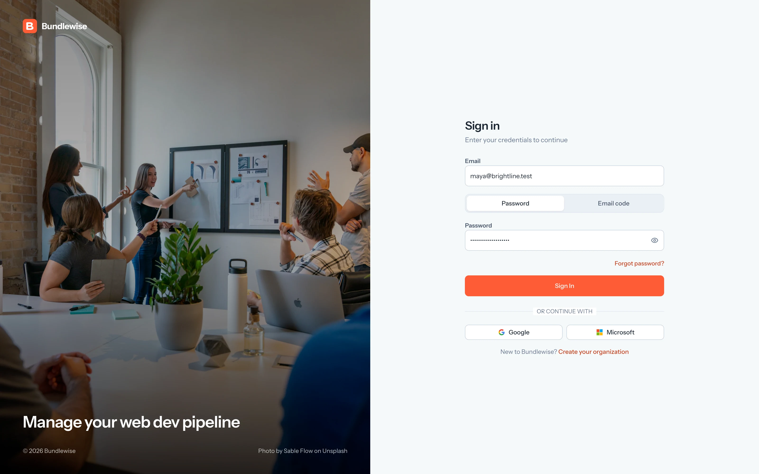 Bundlewise sign-in with email and password