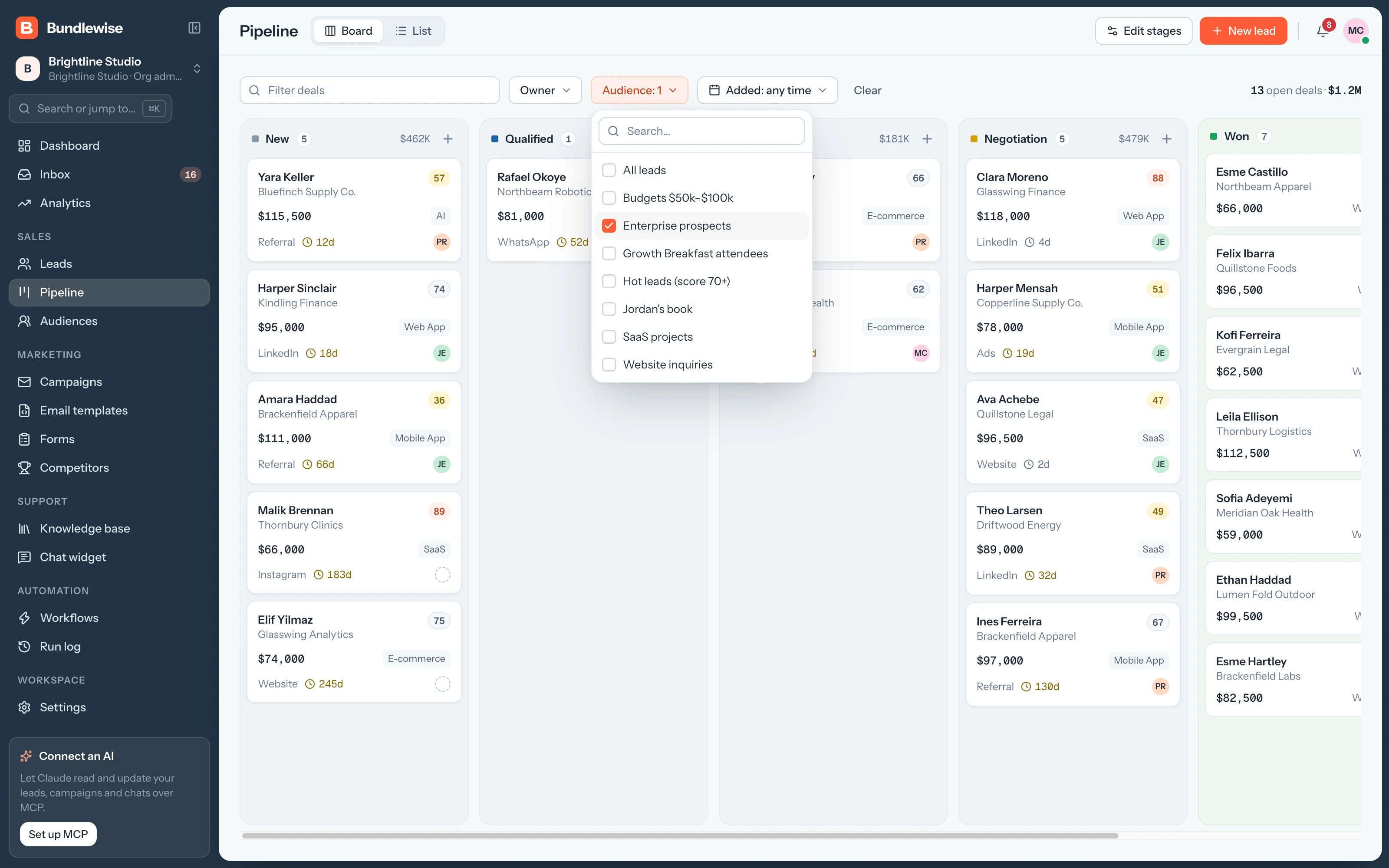 Pipeline filtered by audience