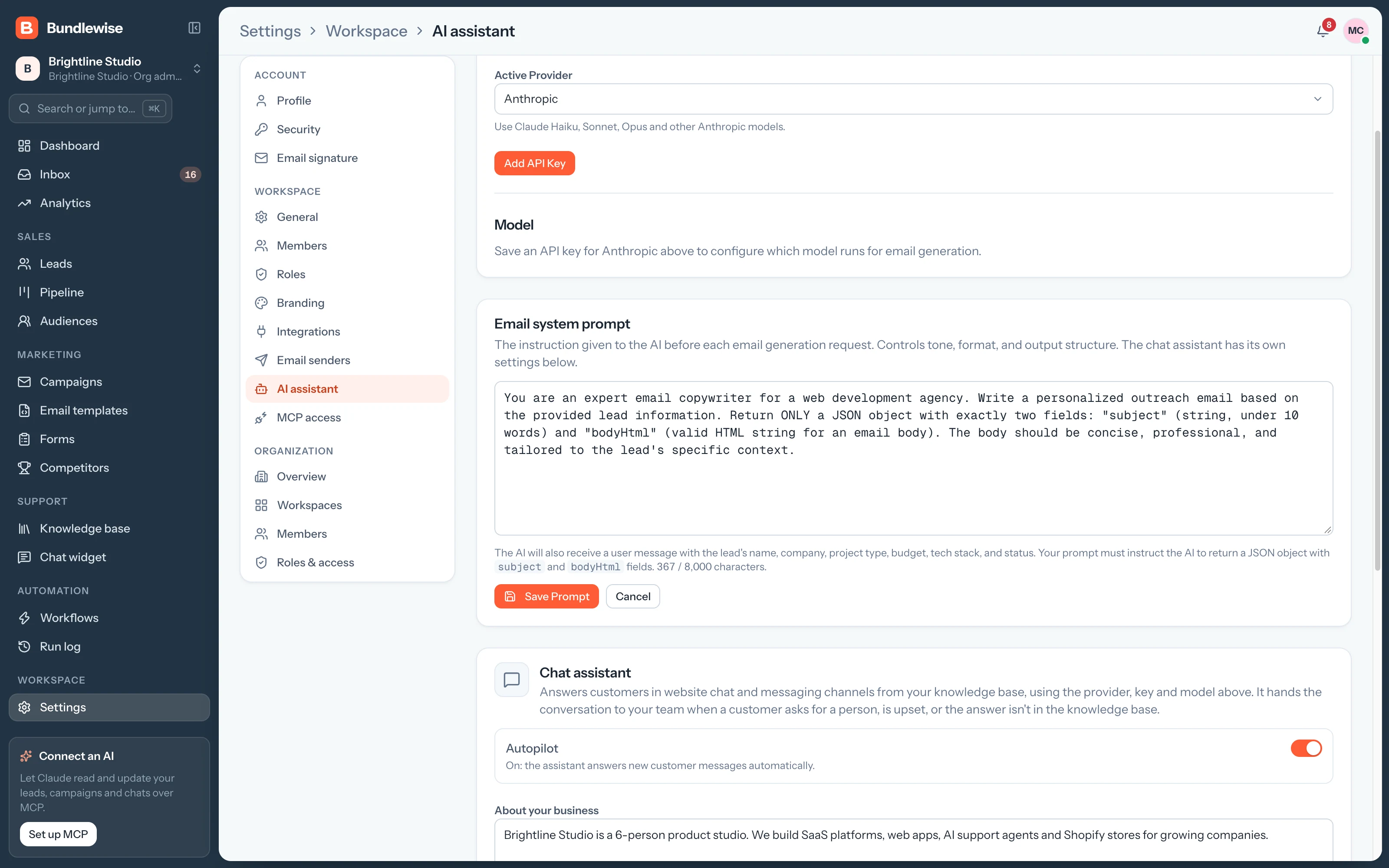 Editing the AI system prompt