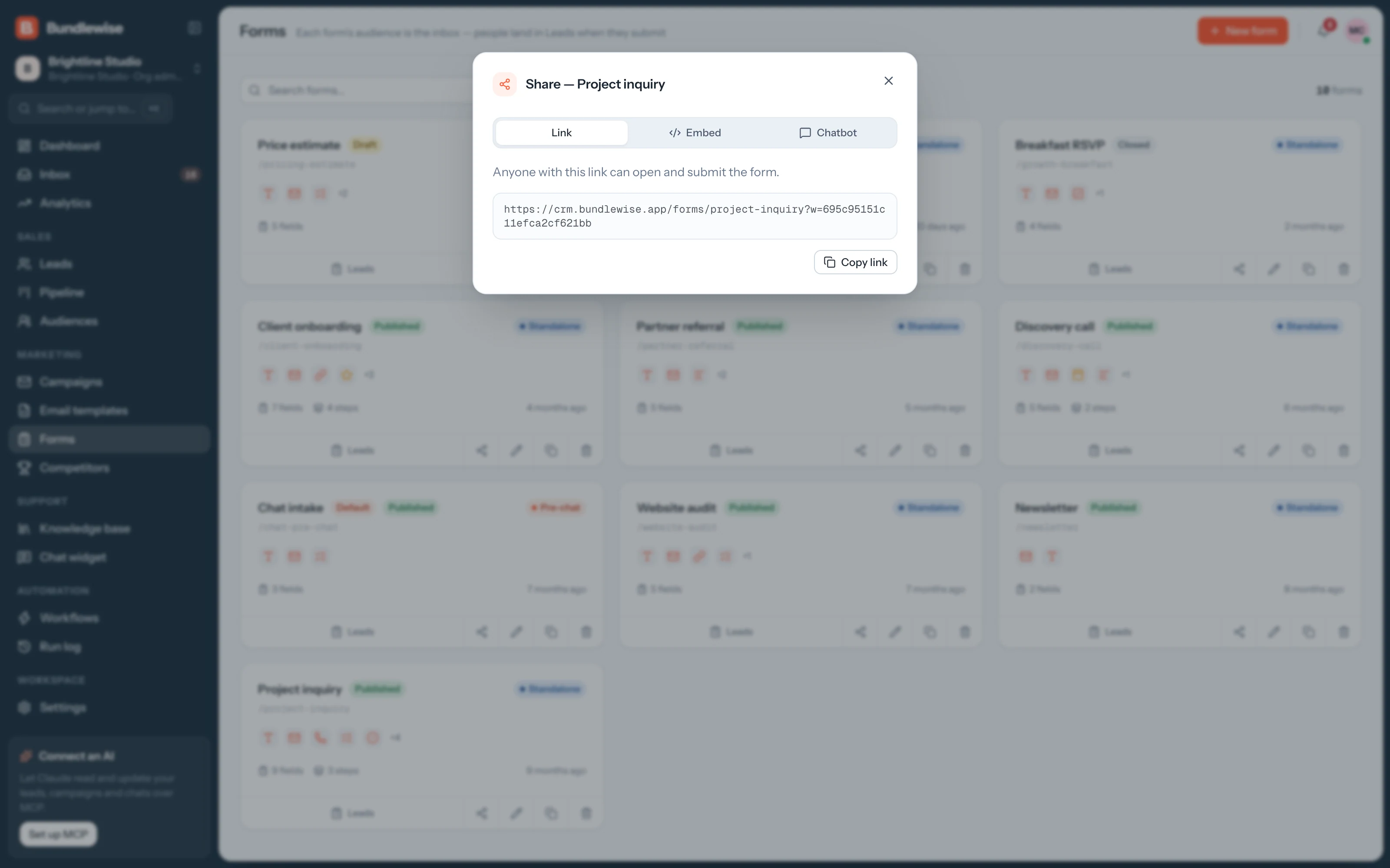 Form sharing with a public link