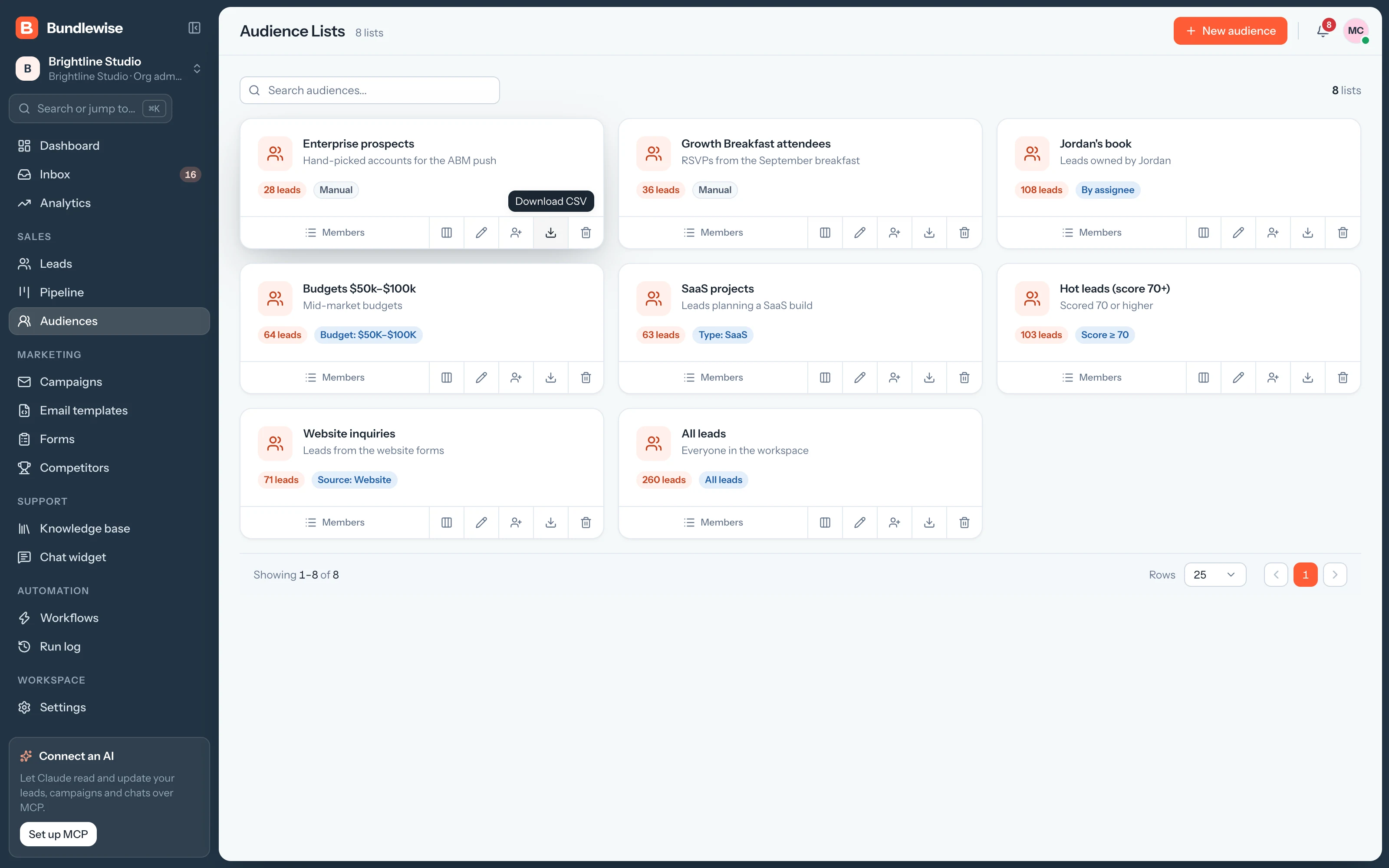 Downloading an audience as CSV