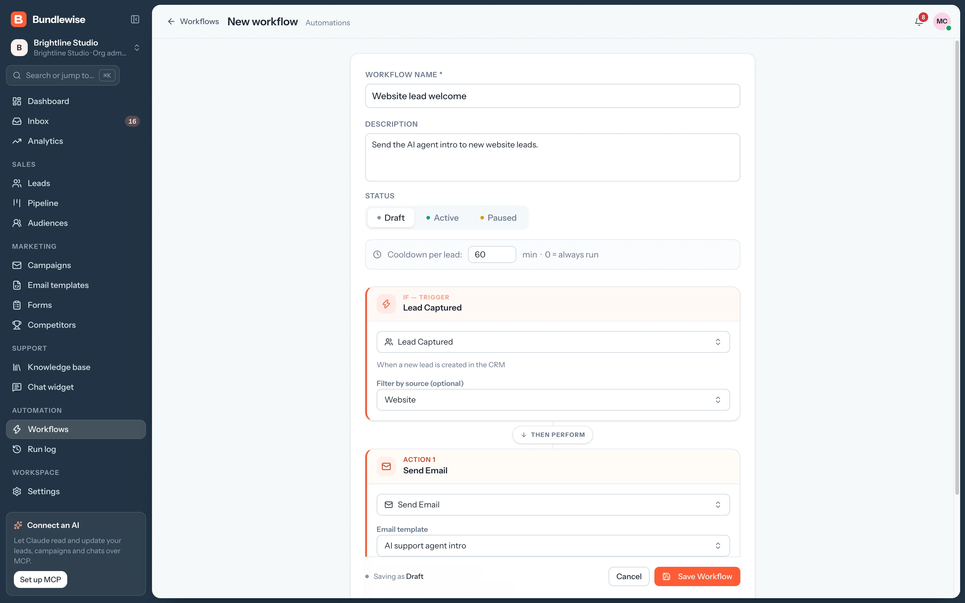 Choosing a trigger and actions for a new workflow