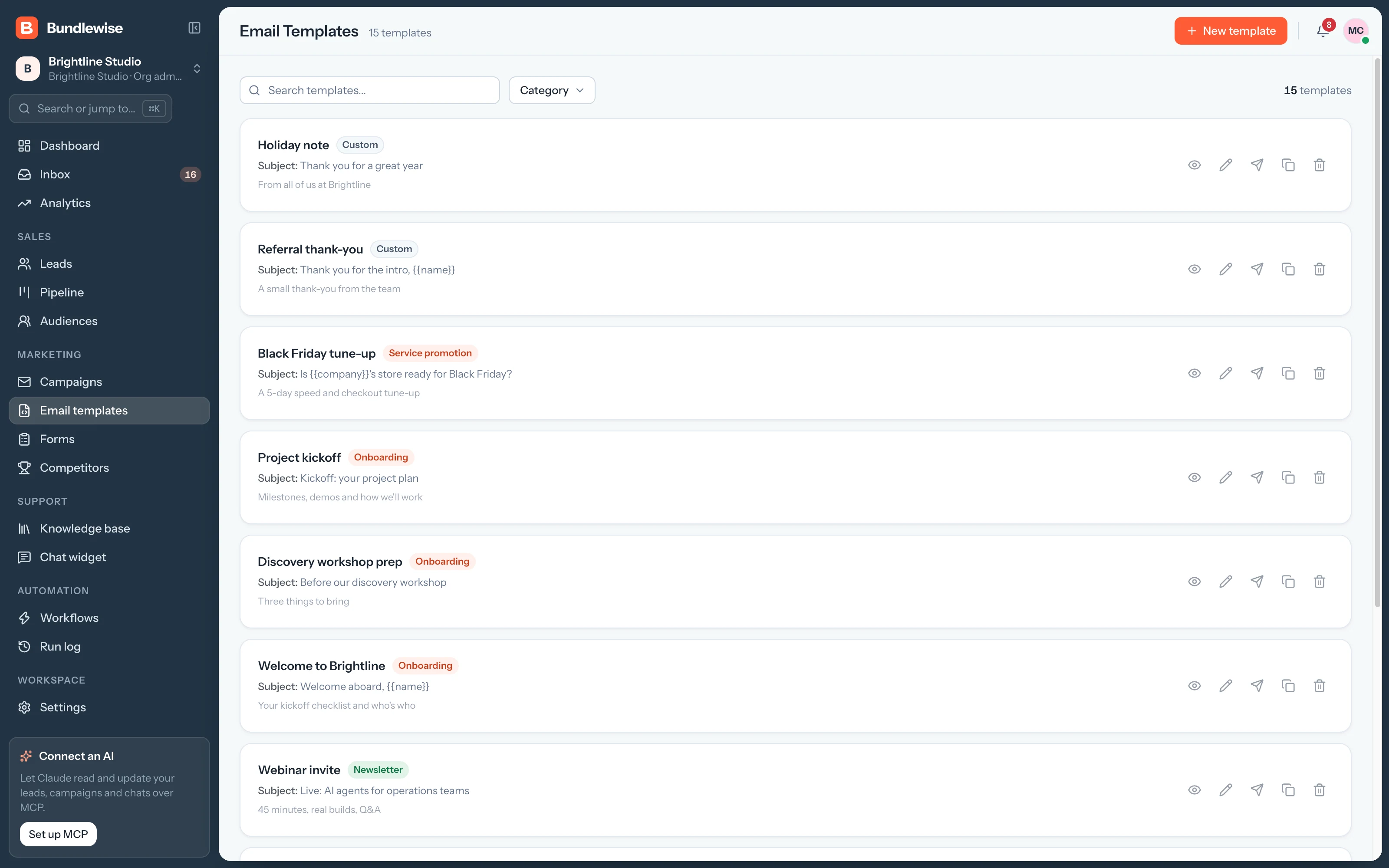Bundlewise email templates list