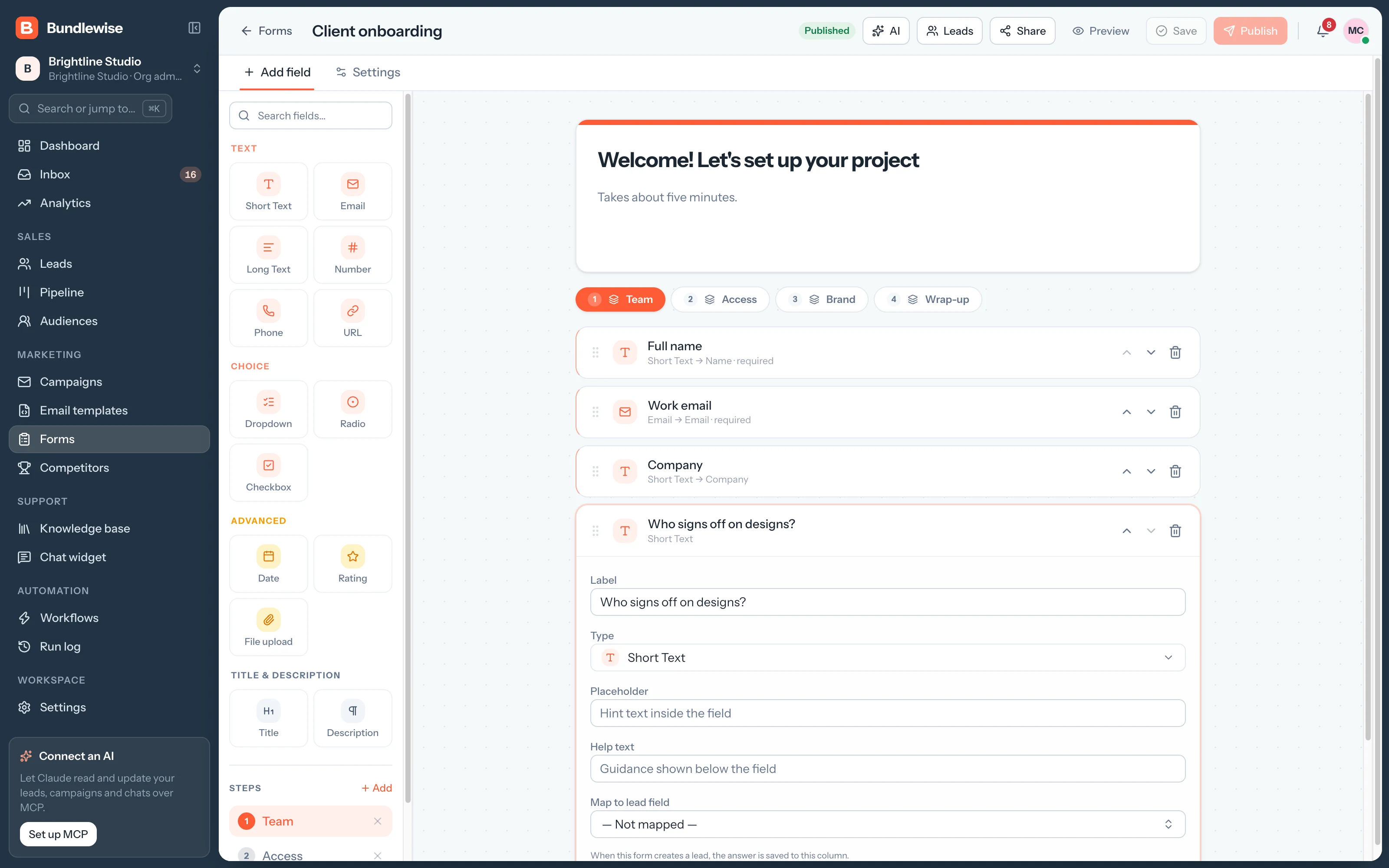 Editing a multi-step form in the form builder