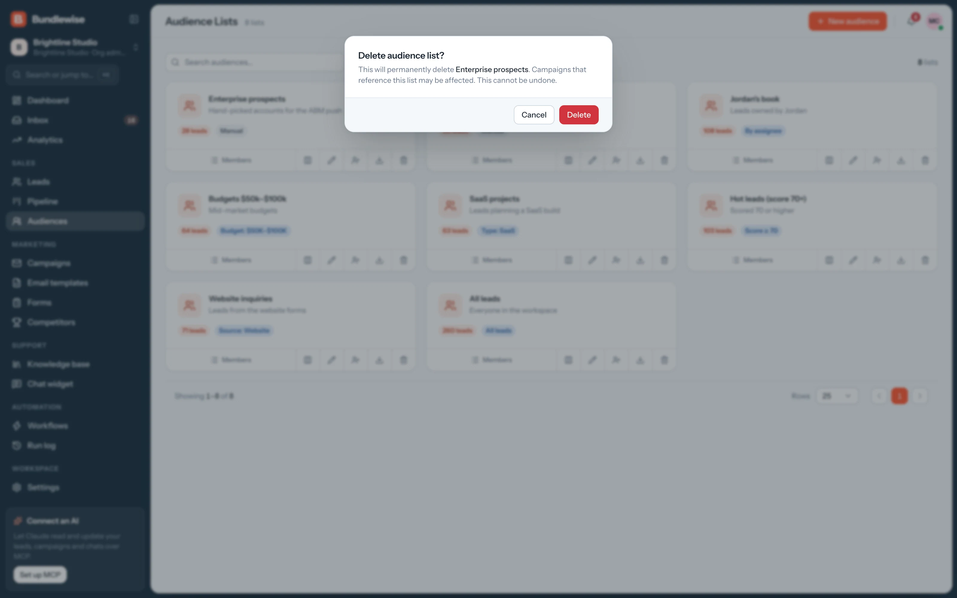 Delete audience confirmation