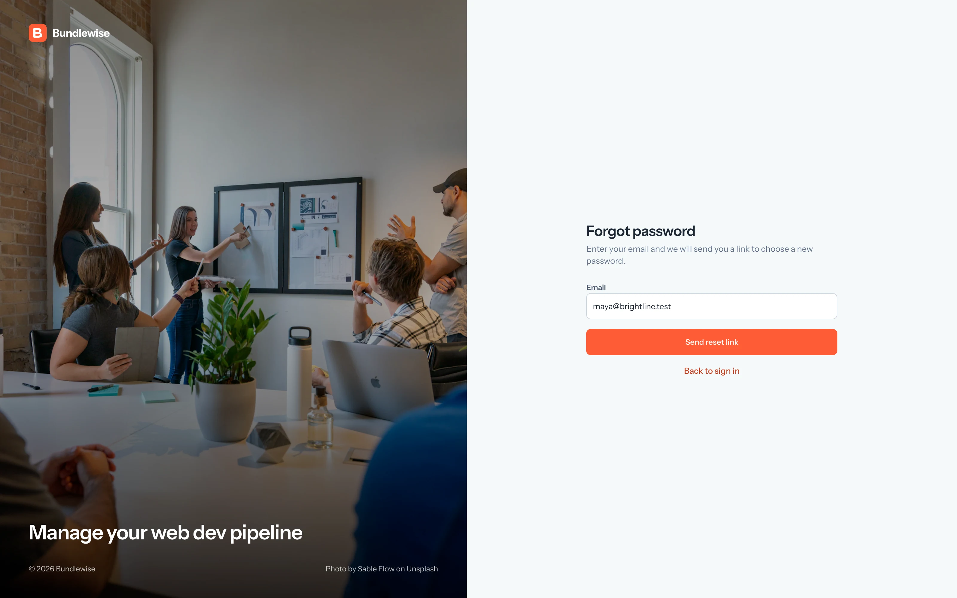 Bundlewise forgot password page