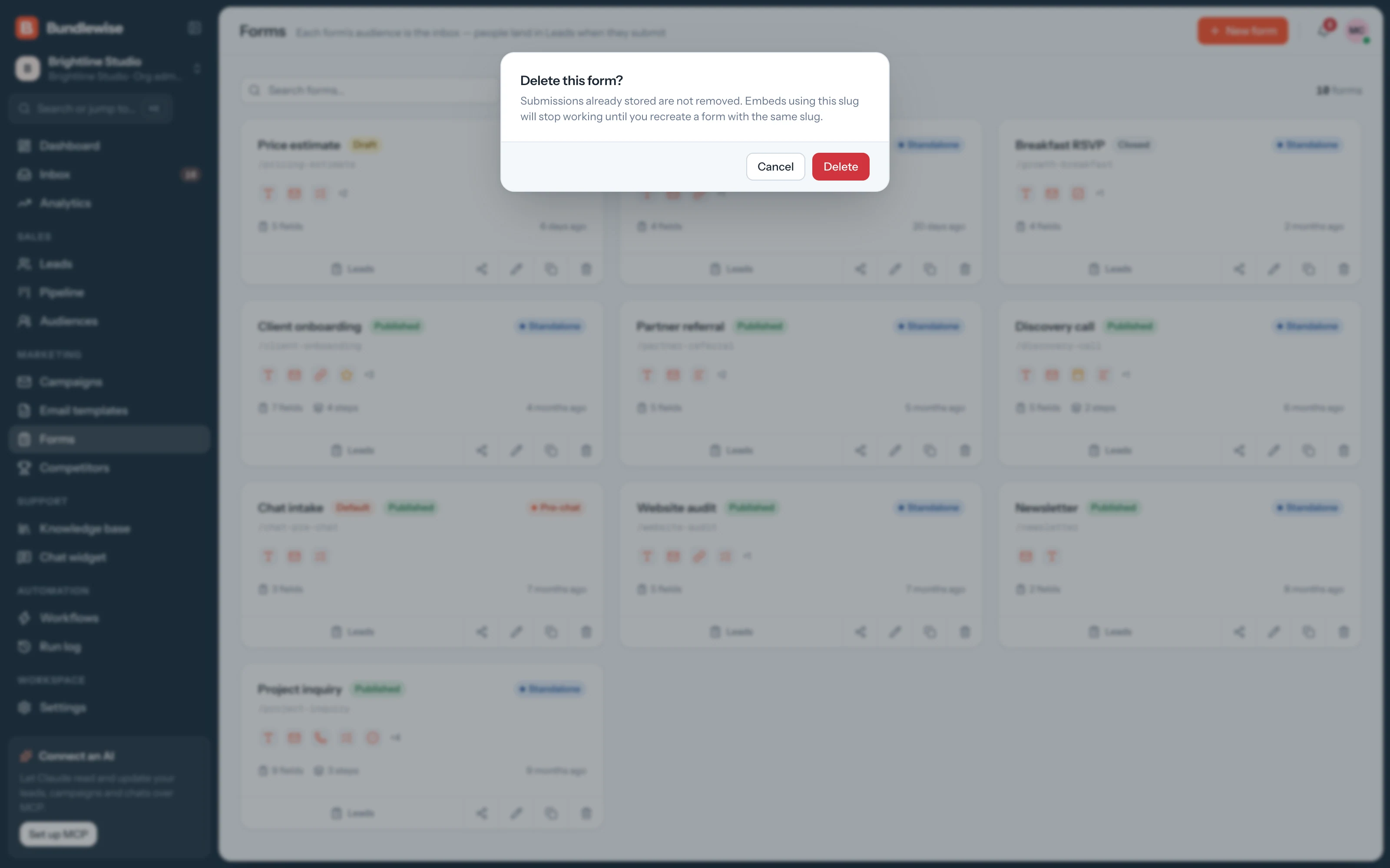 Delete form confirmation