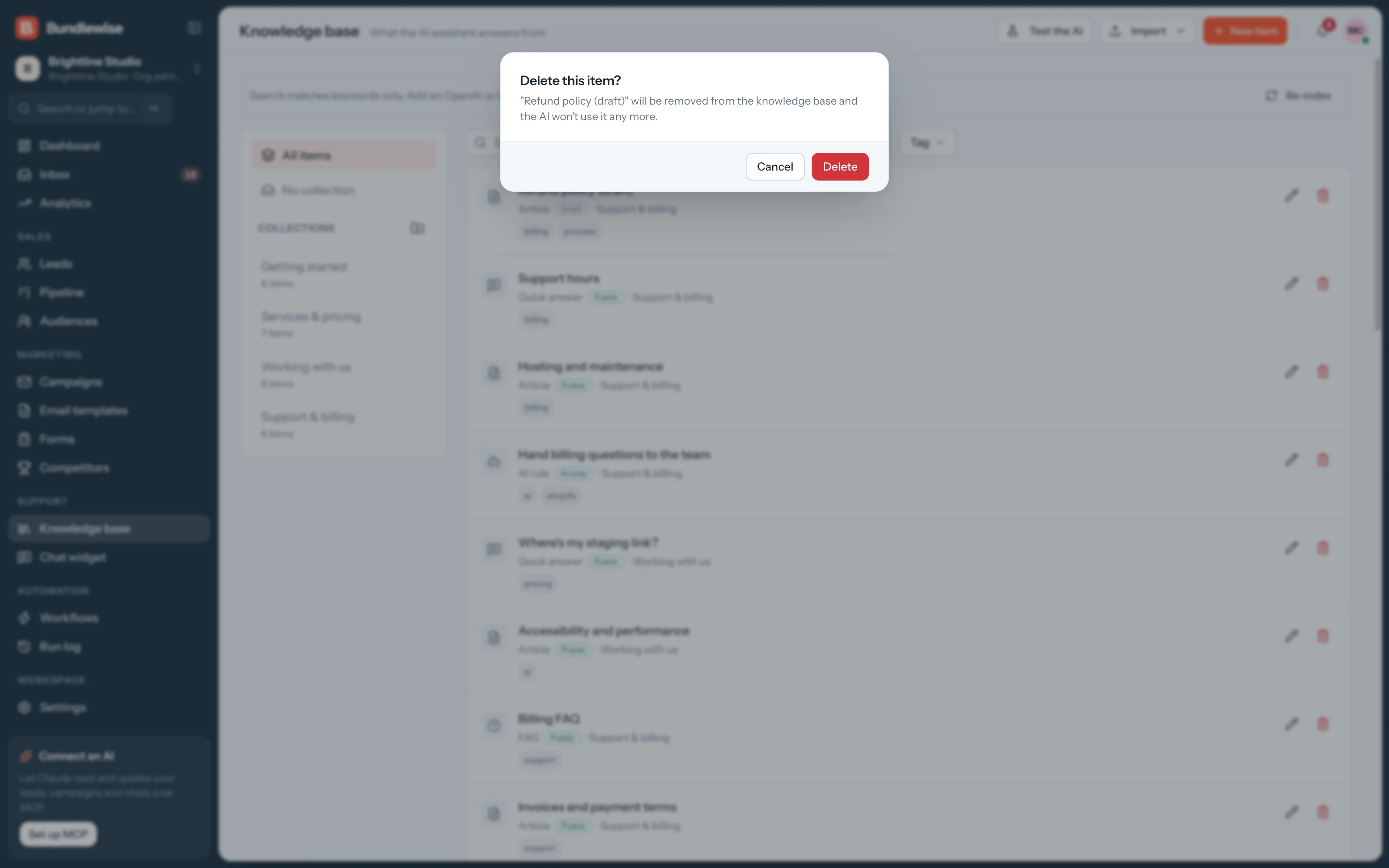 Delete knowledge article confirmation