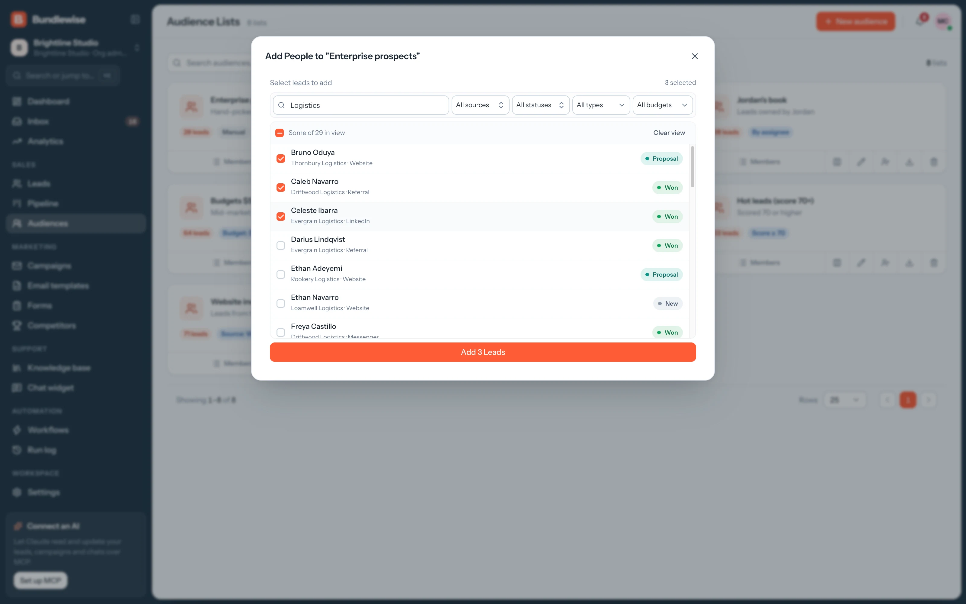 Adding leads to an existing audience