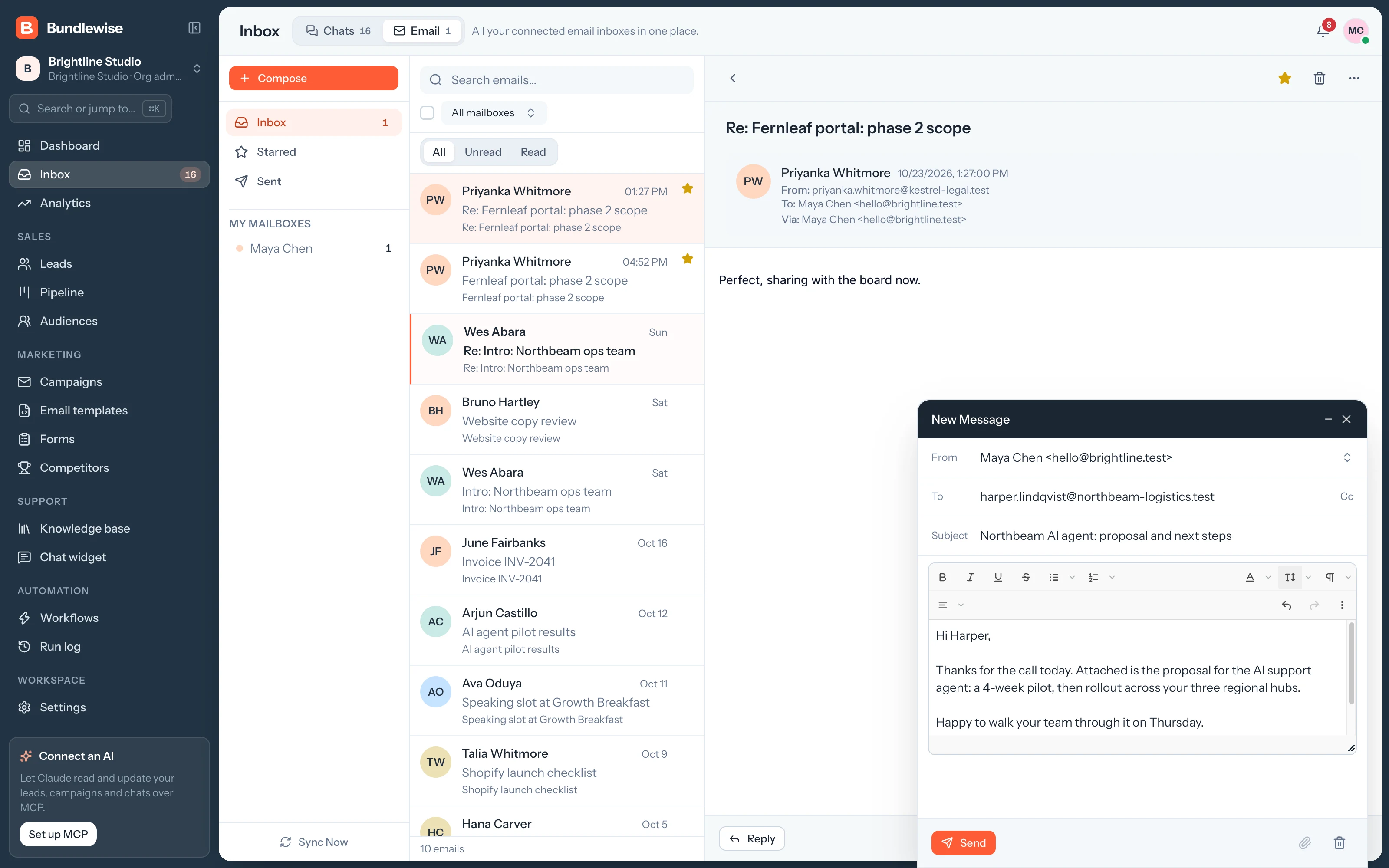 Composing an email from a connected sender