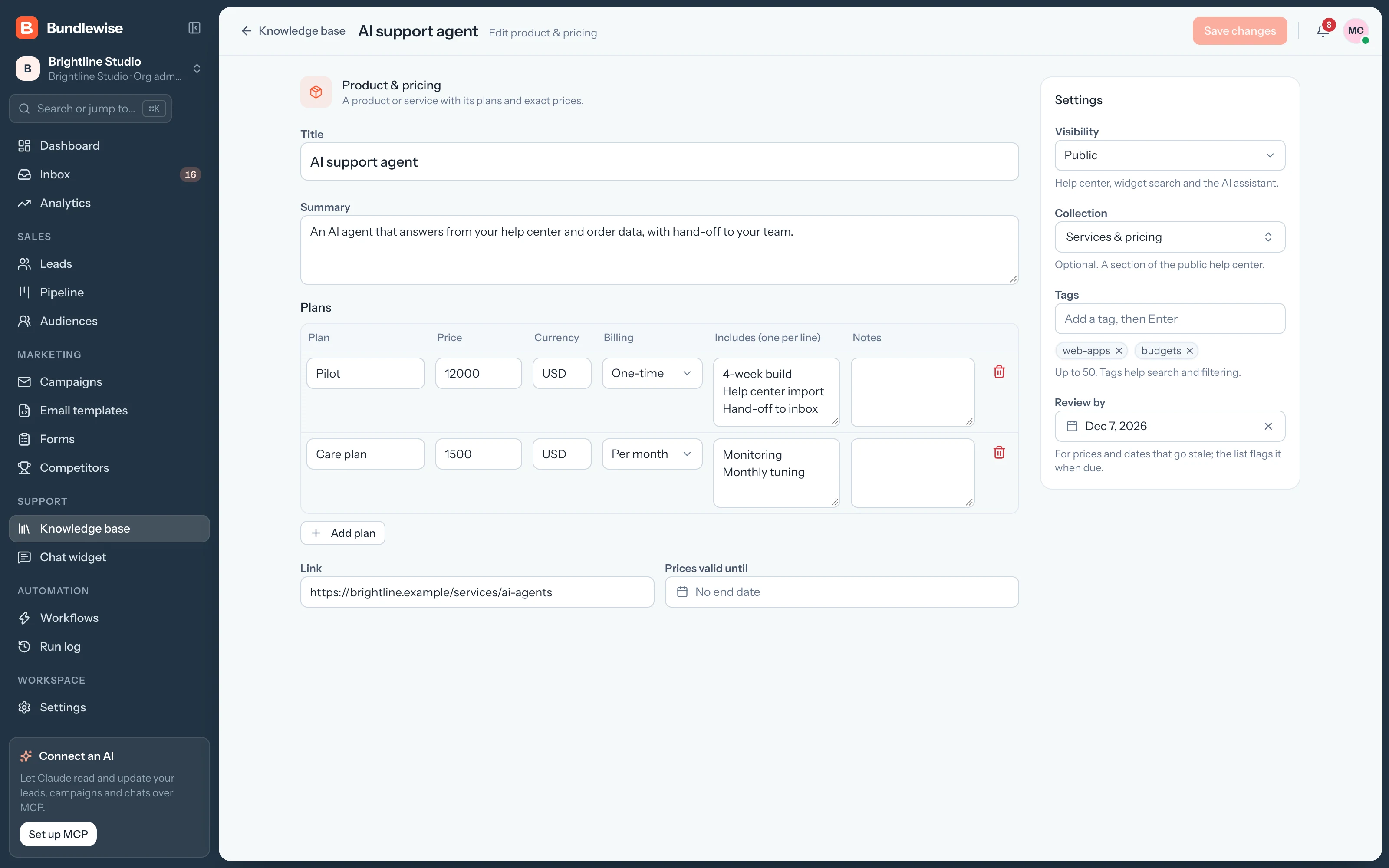 Editing a knowledge base article