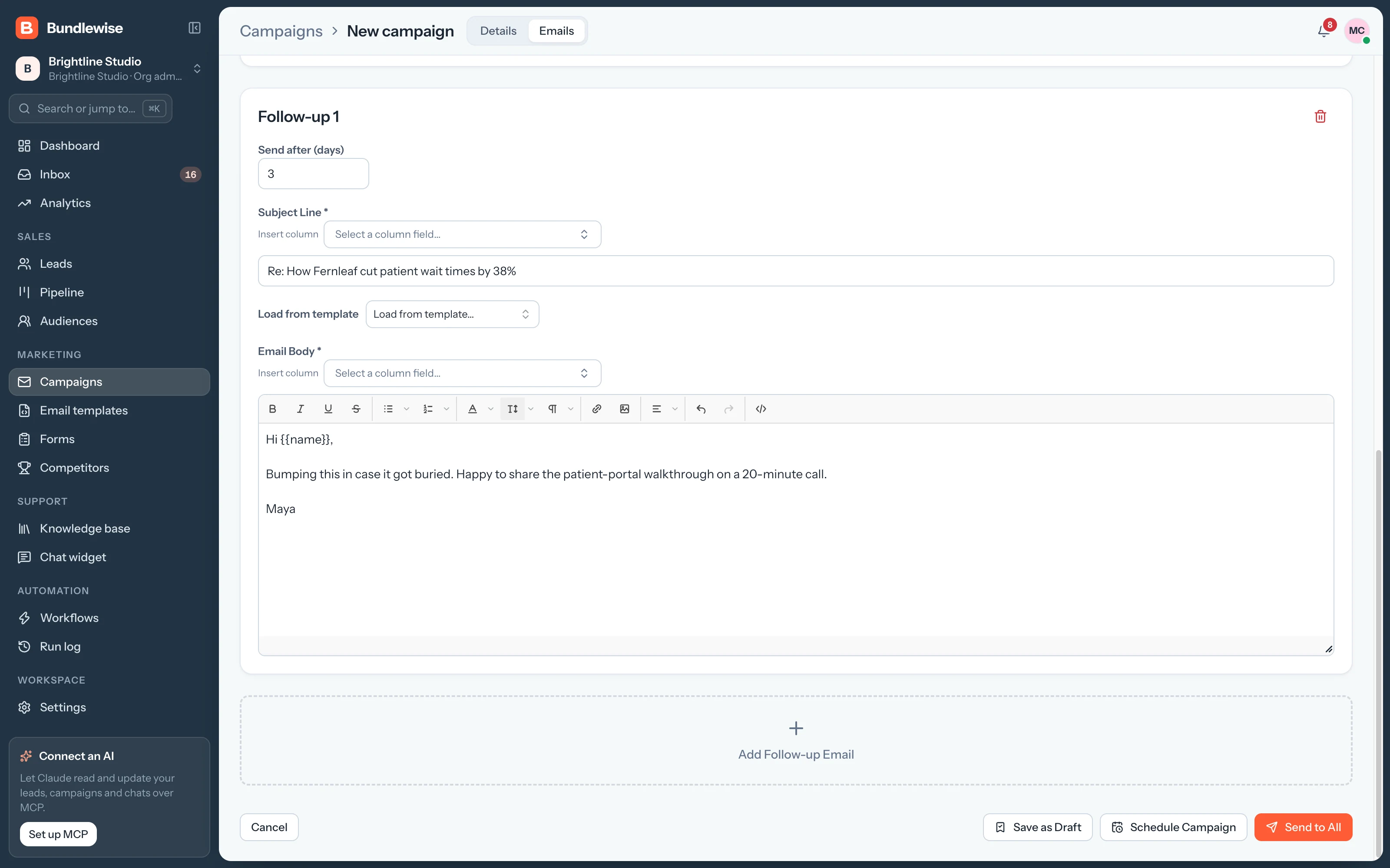 Follow-up emails with delays between steps