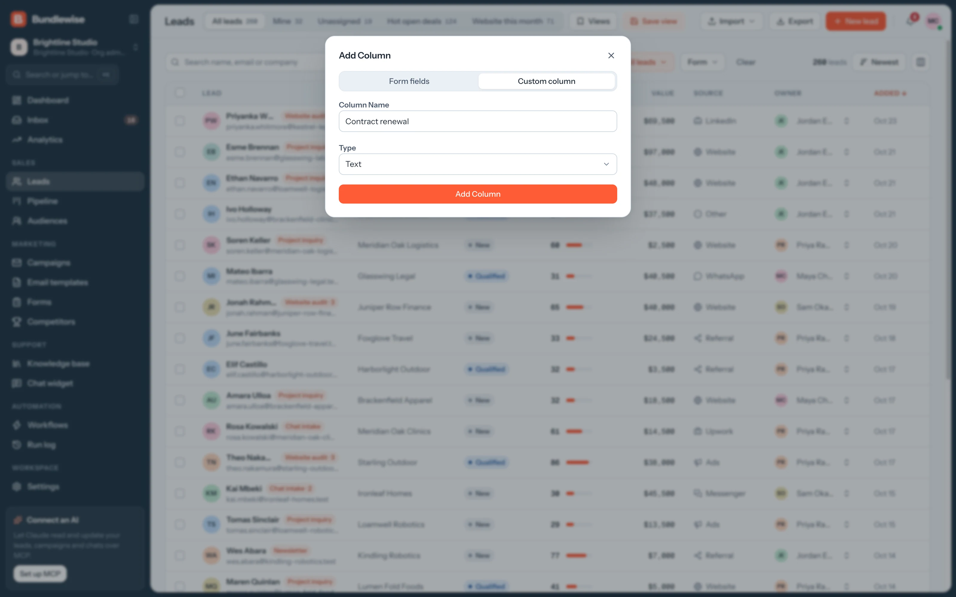 Adding a custom column to the leads table