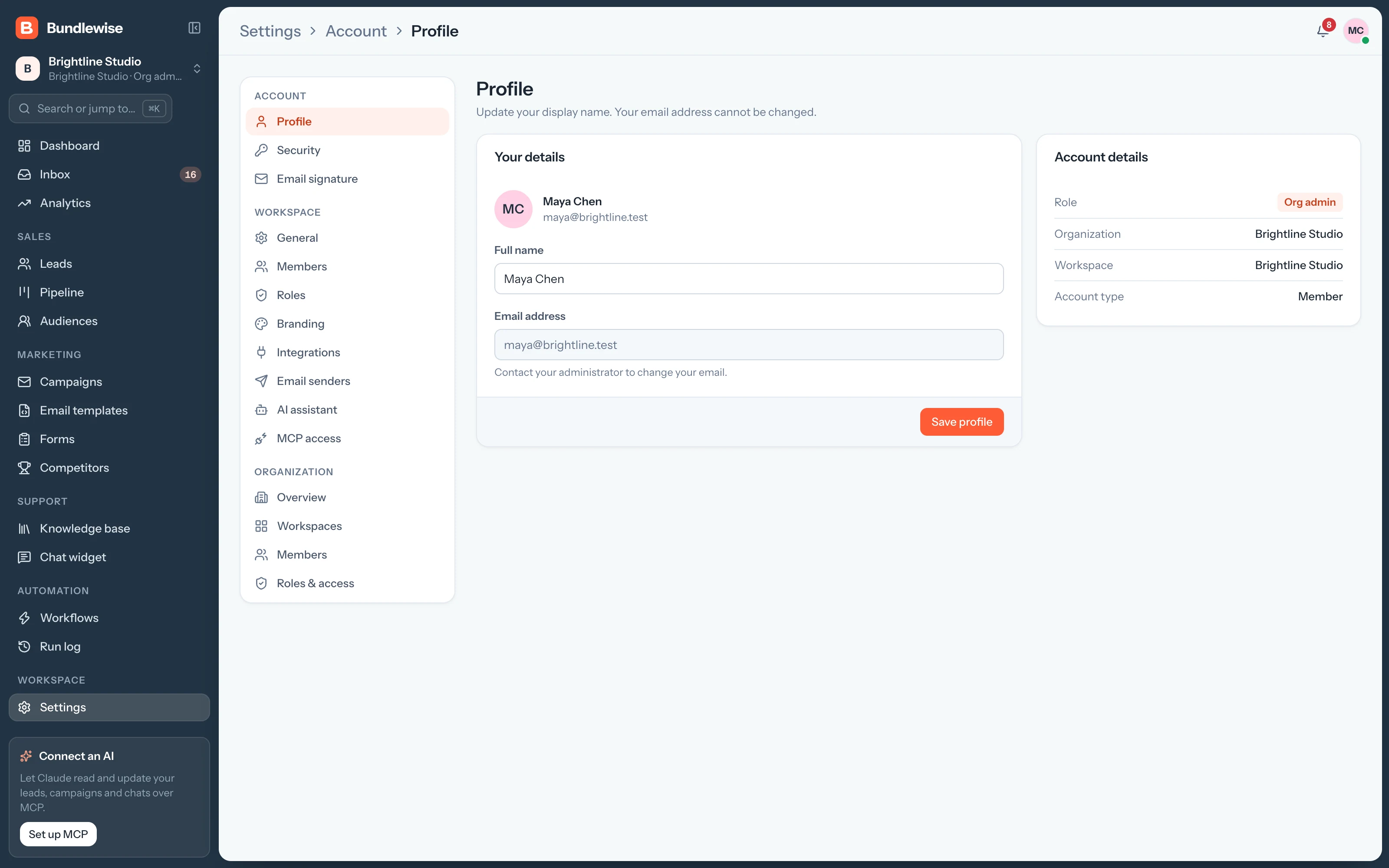 Profile settings