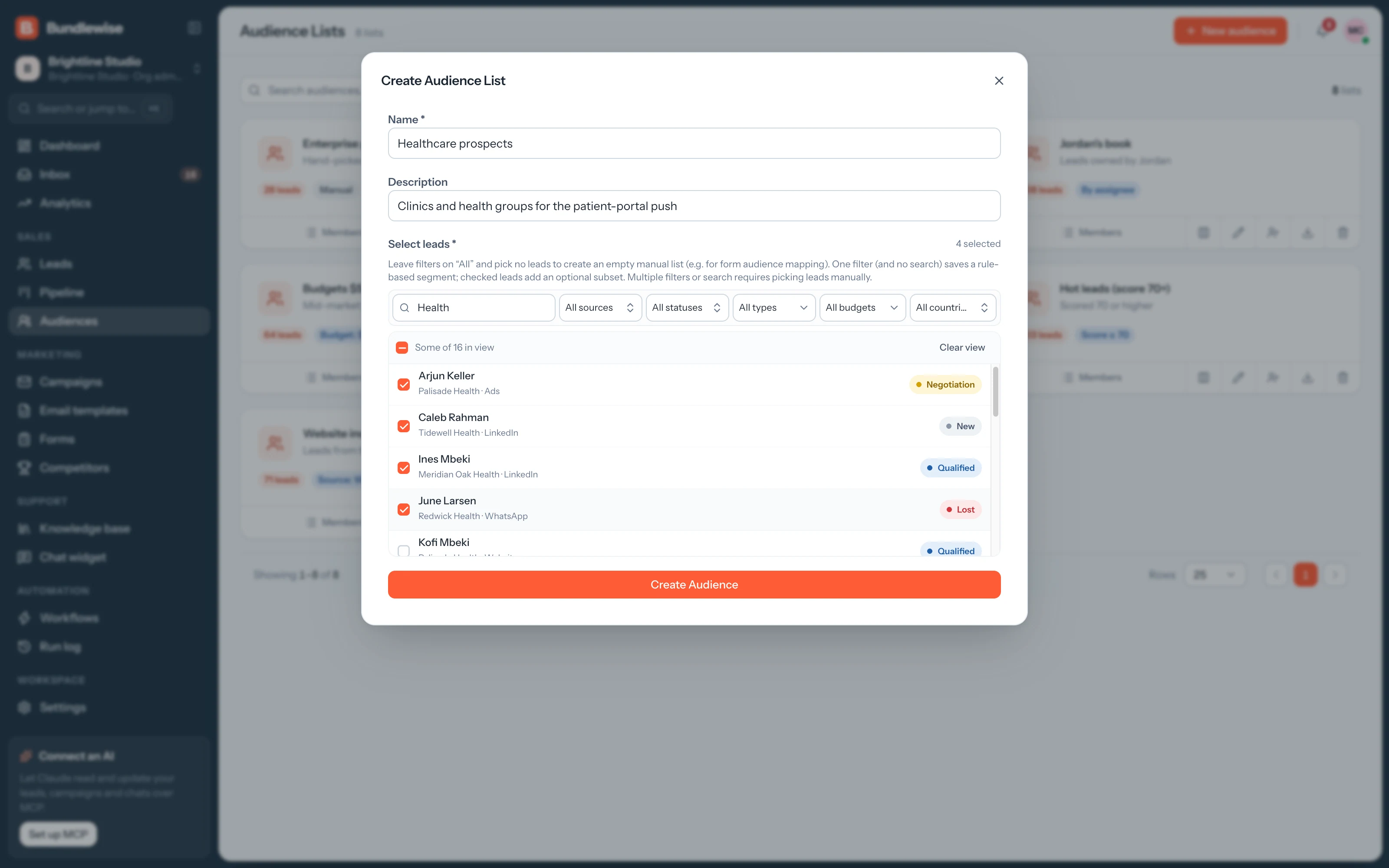 Creating a new audience list