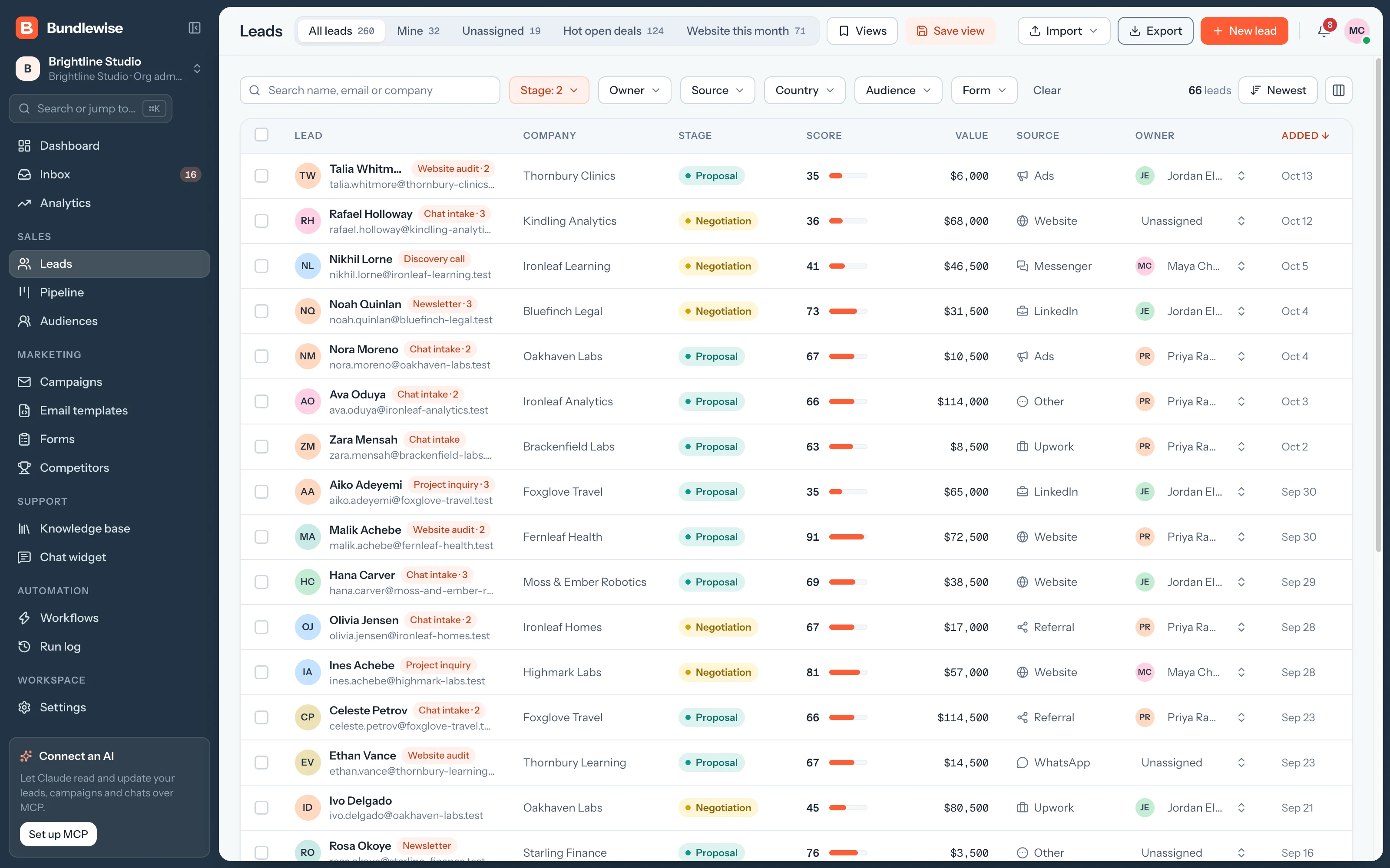 Exporting filtered leads as CSV