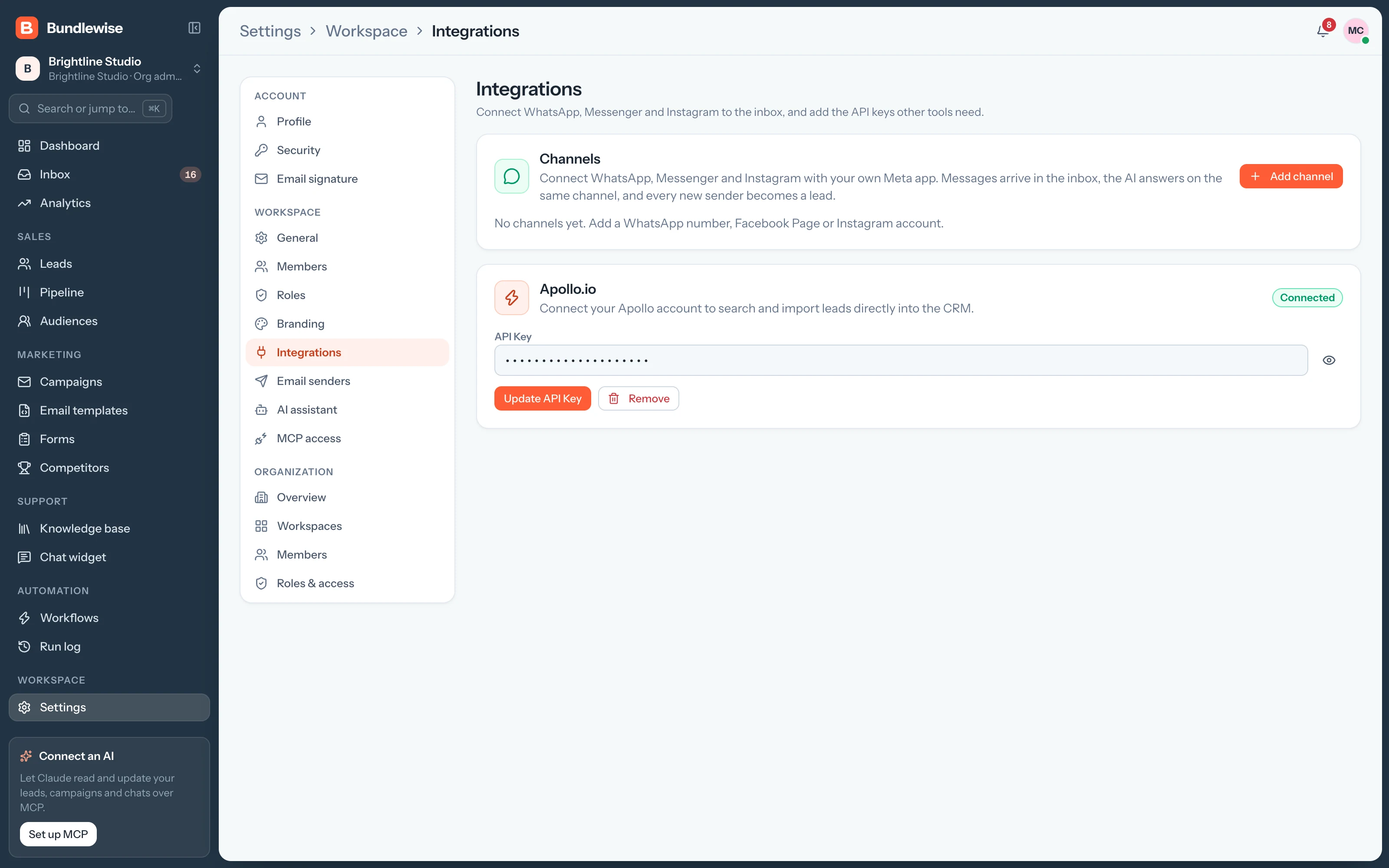 Integrations with the Apollo.io connection