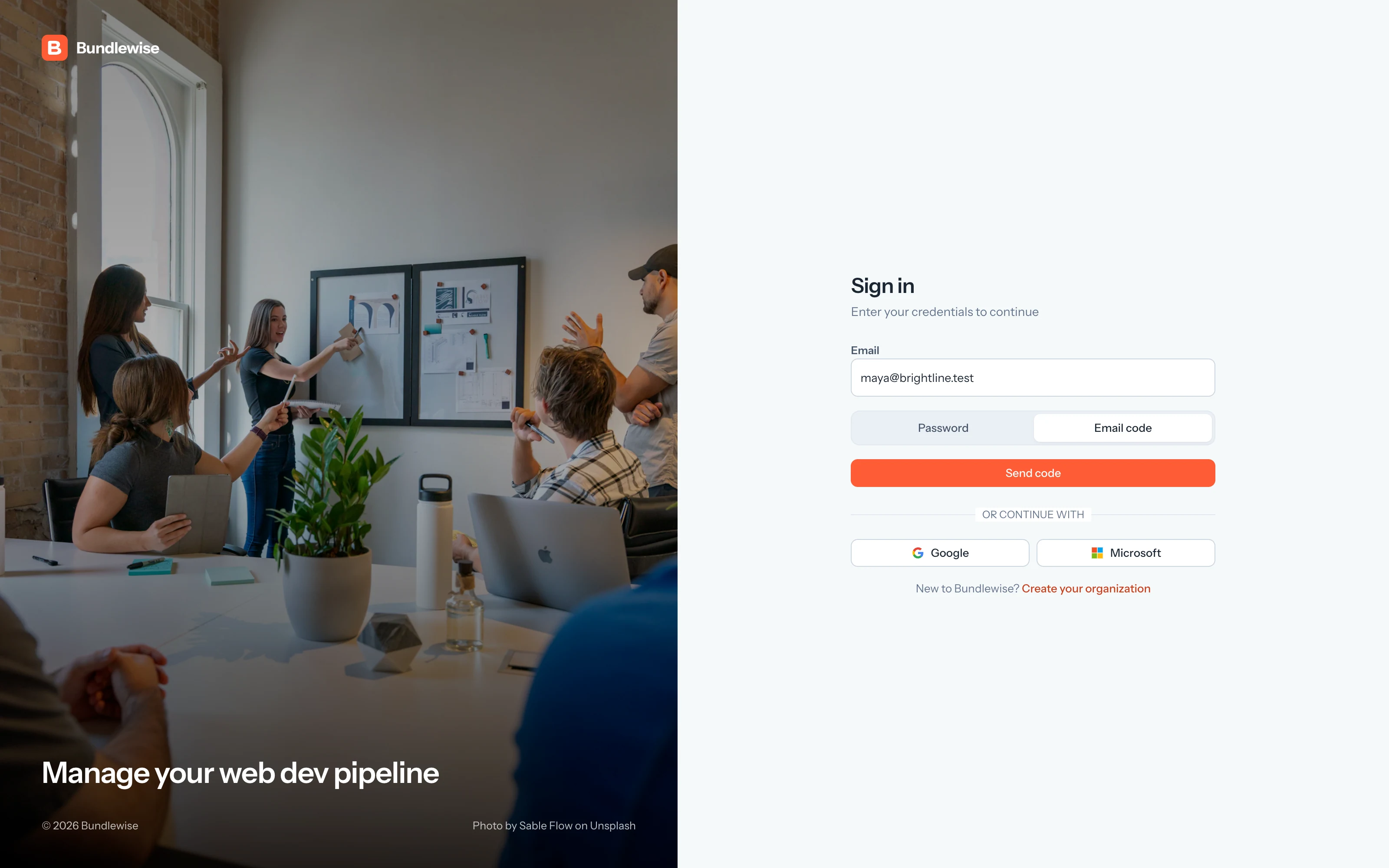 Bundlewise sign-in with an email code