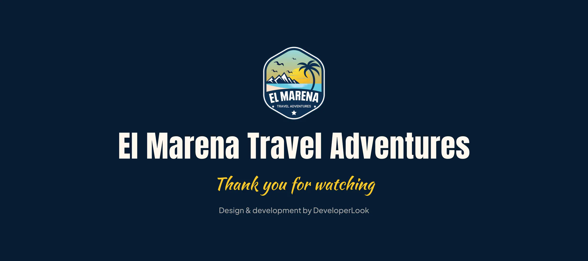 El Marena Travel Adventures logo on deep navy with a thank you note