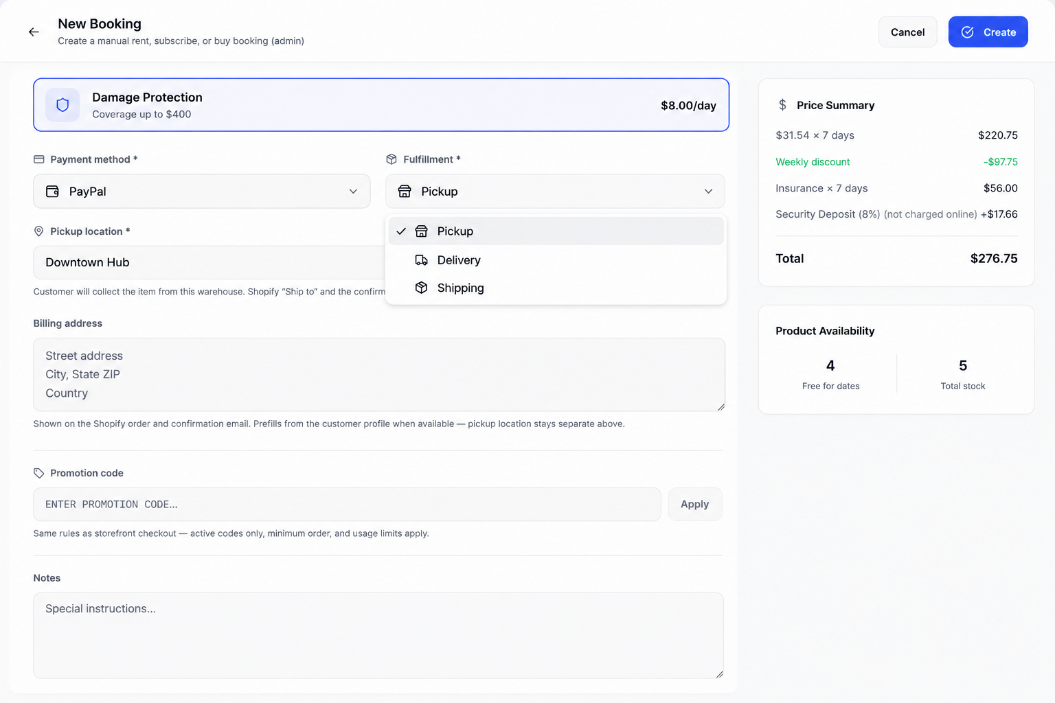 Fulfillment options: Pickup, Delivery, and Shipping
