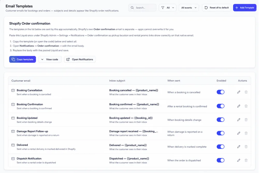 Email templates list