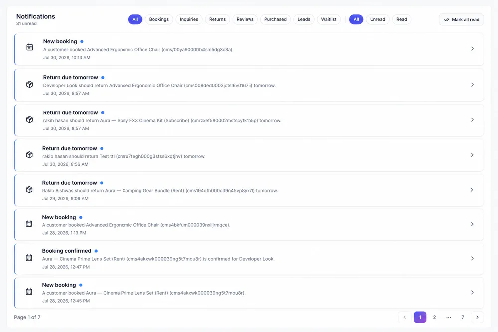 Notifications feed